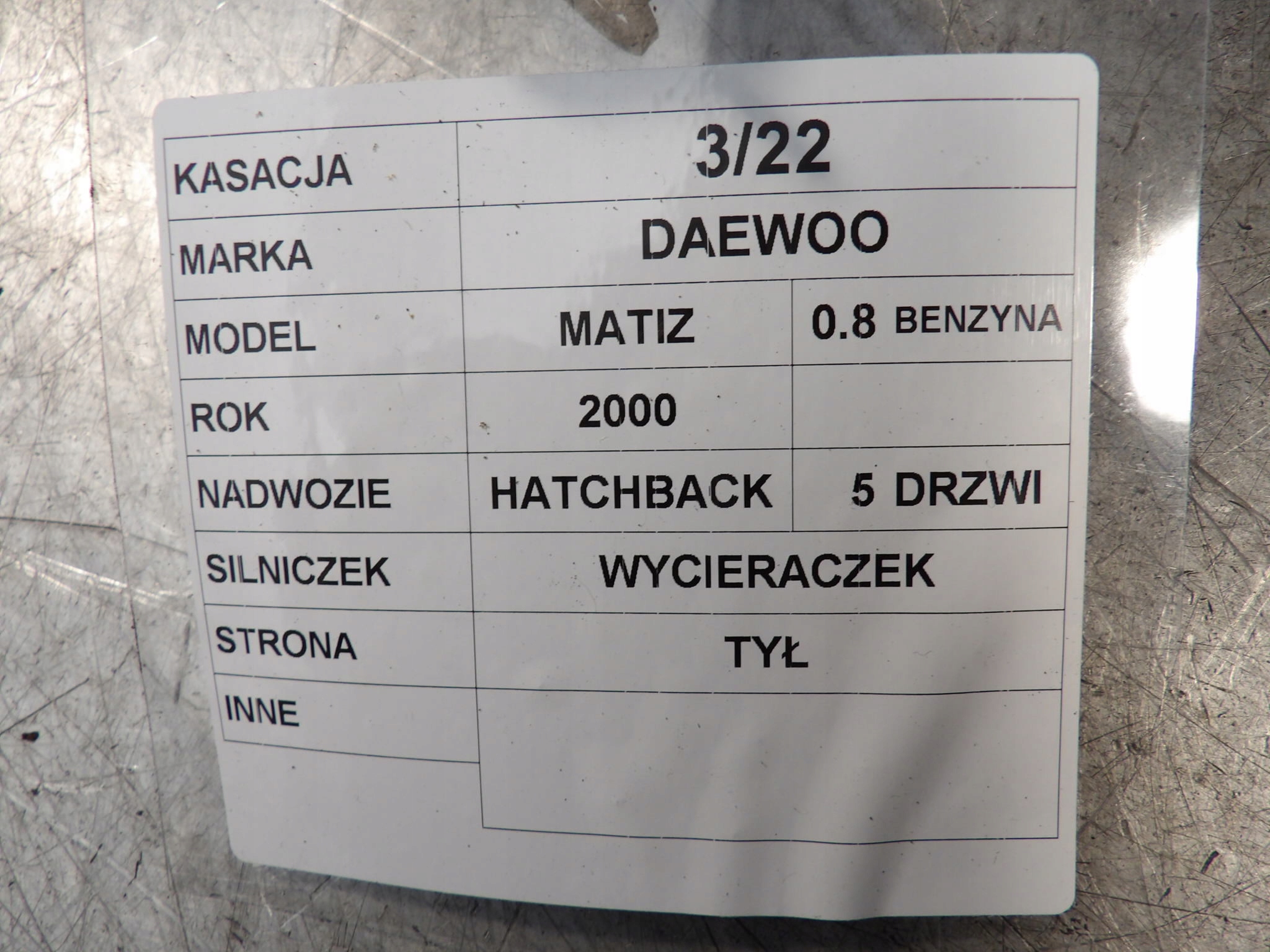 Silniczek wycieraczek tył Daewoo Matiz 0,8 Jakość części (zgodnie z GVO) O - oryginał z logo producenta pojazdu (OE)