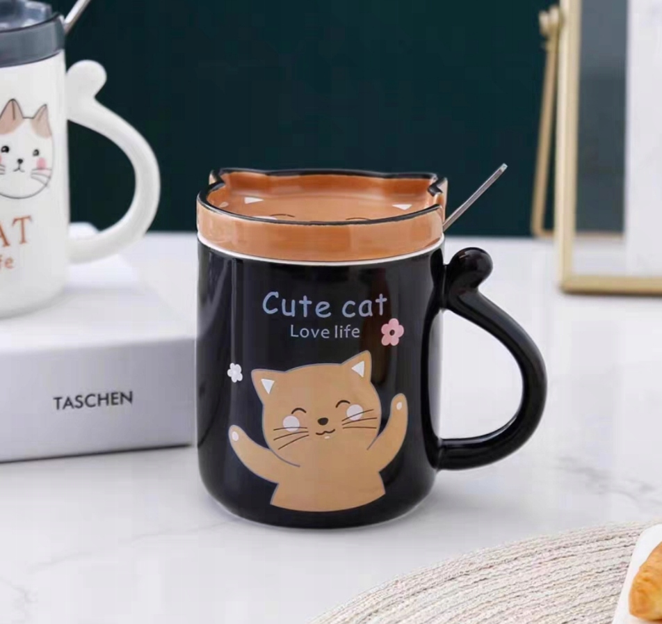 

Kubek Ceramiczny z Pokrywką zestaw łyżeczka-KOT C