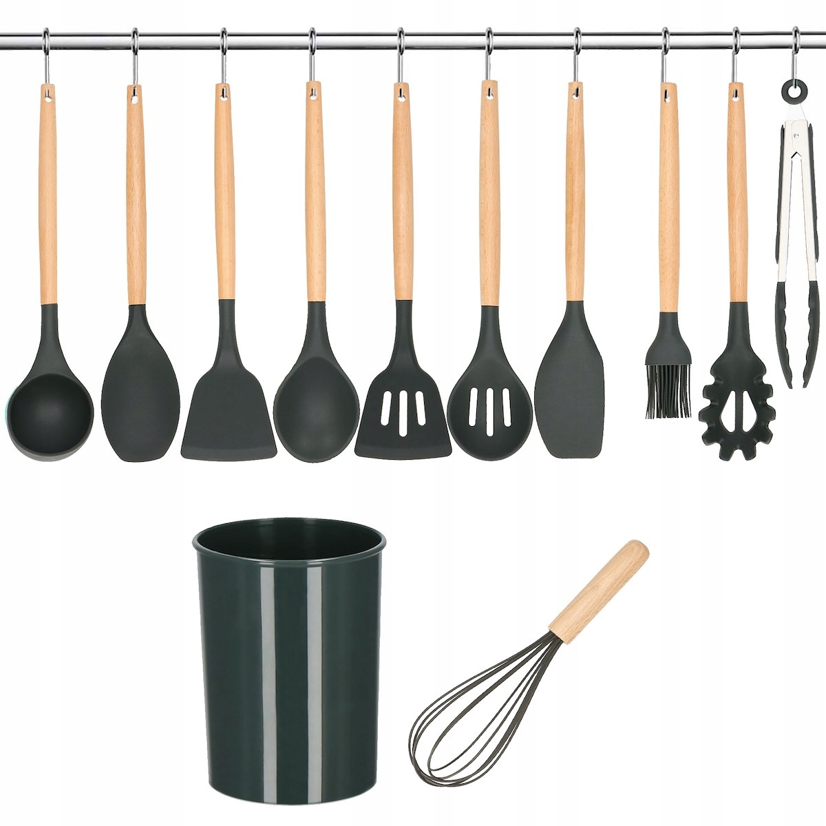 ZESTAW AKCESORIÓW DO KUCHNI PRZYBORY KUCHENNE 12szt. SILIKON GRAFIT KOMPLET Materiał silikon