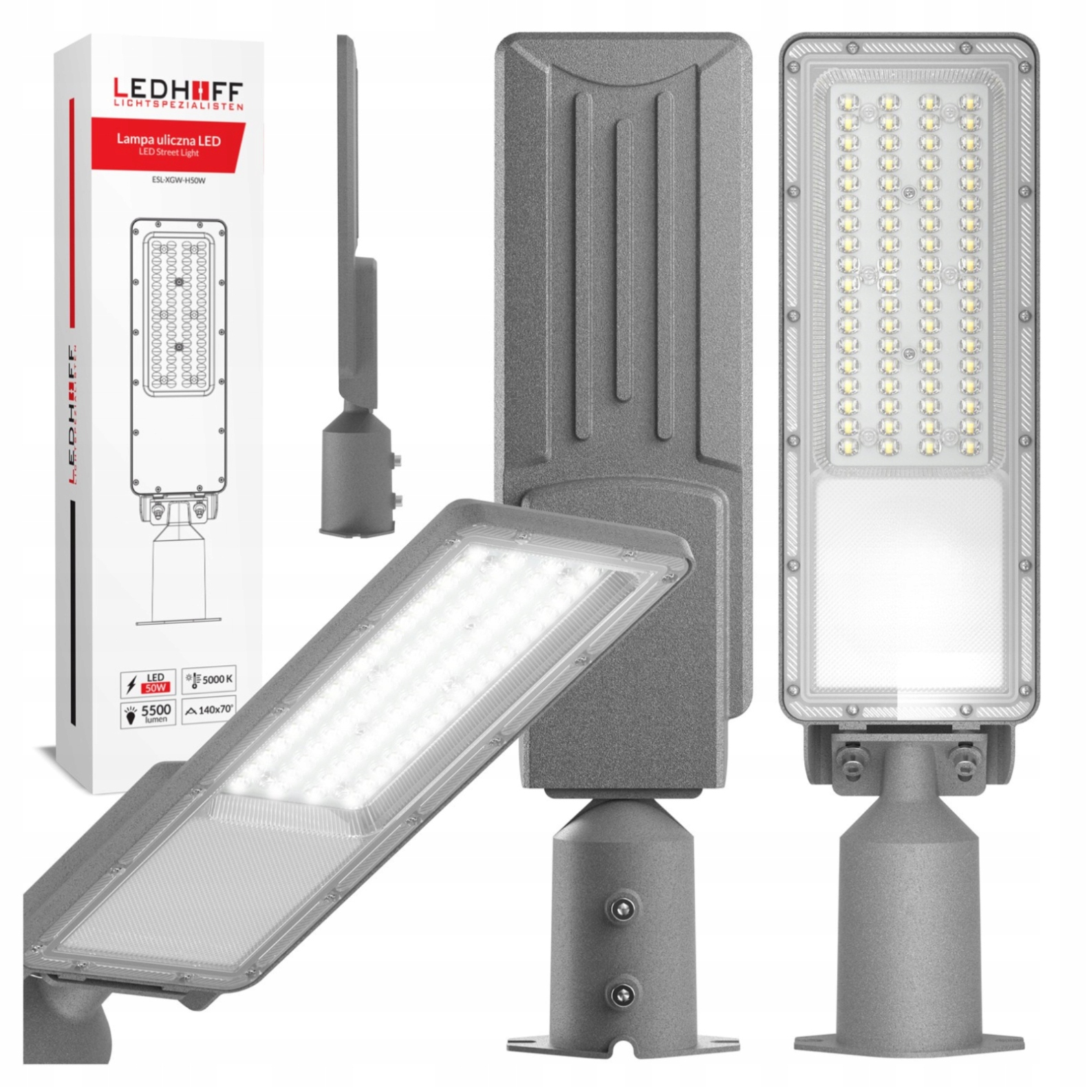 Led pouliční lampa 230V Lampa výkonná 50W na parkování do zahrady Držák jasná