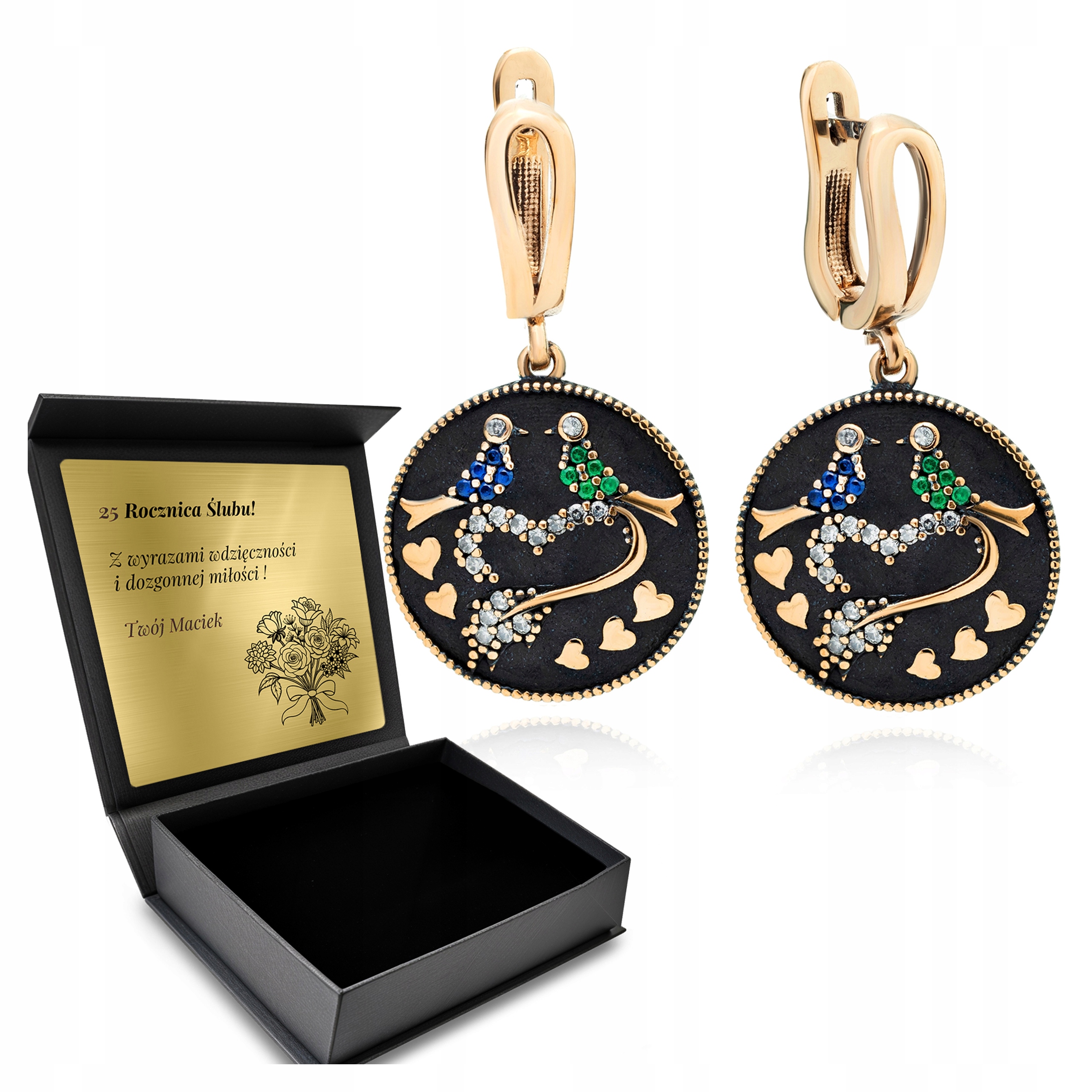 Náušnice Lásky Stříbrné 925 Zirkony Dárek pro ženu Gravírování Bonus