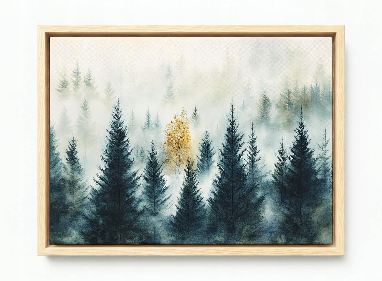 Obraz Rám Americký Box Krajina Hory Les Stromy Smrky Mlha Podzim 60x40