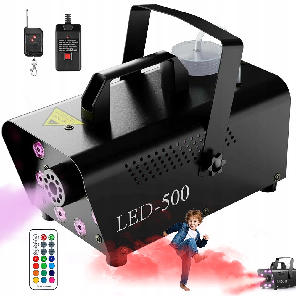 Kouřový Stroj 500 W S Barevnými Led Diodami 300 ML 2 Ovladače 500 W