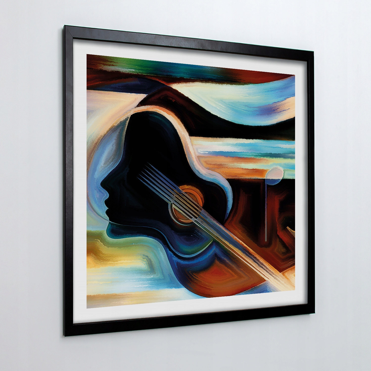 

Obraz na ścianę do salonu Twarz gitara nuta 50x50