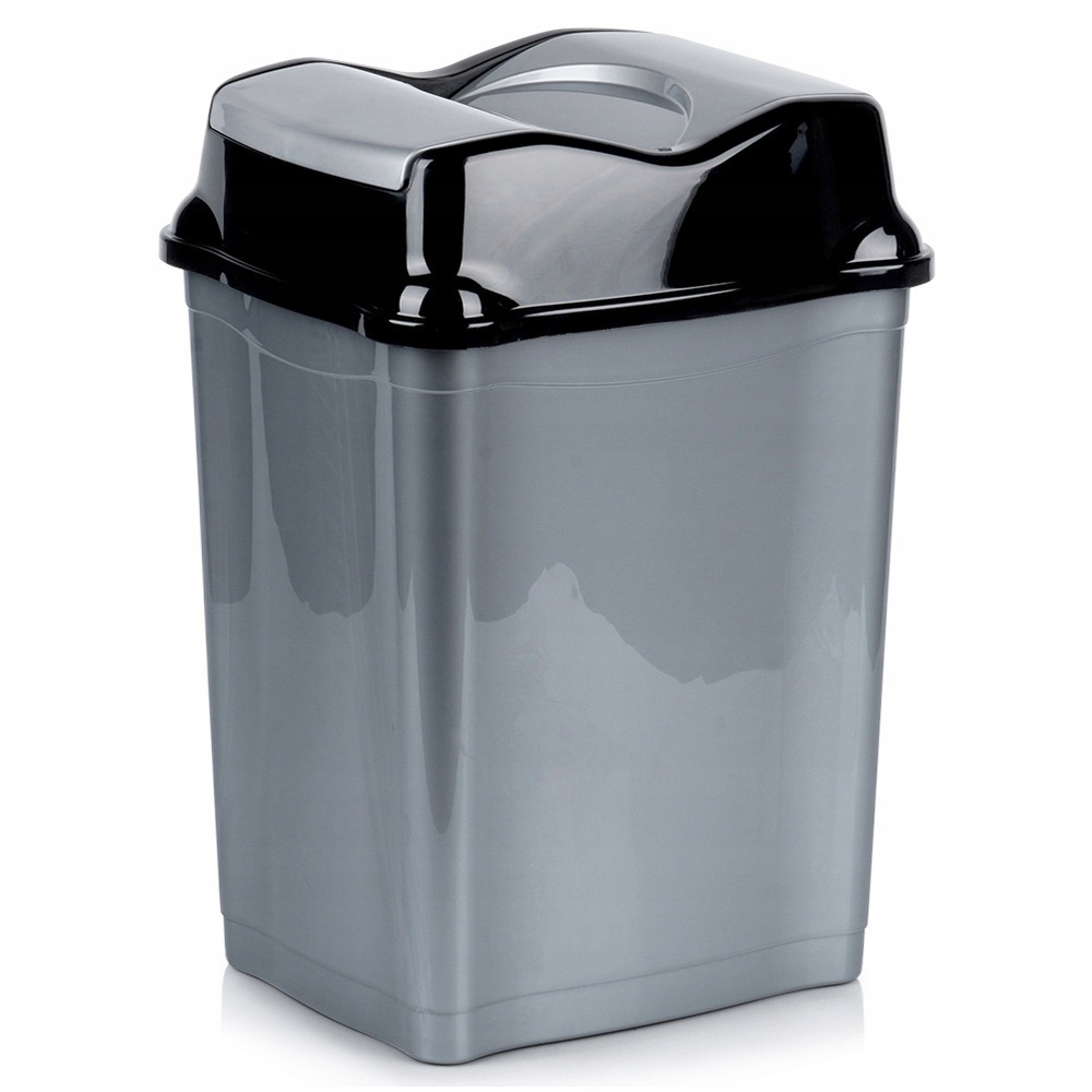 Levně Odpadkový Koš 28 L S Výklopným Černým Víkem, Šedý Lesklý Plast