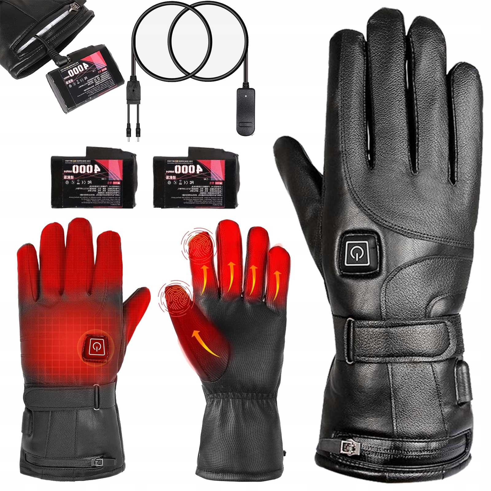 Zima Rękawice Grzewcze 4000MAH Motocyklowe Wiatroszczelne Ciepłe Rękawice