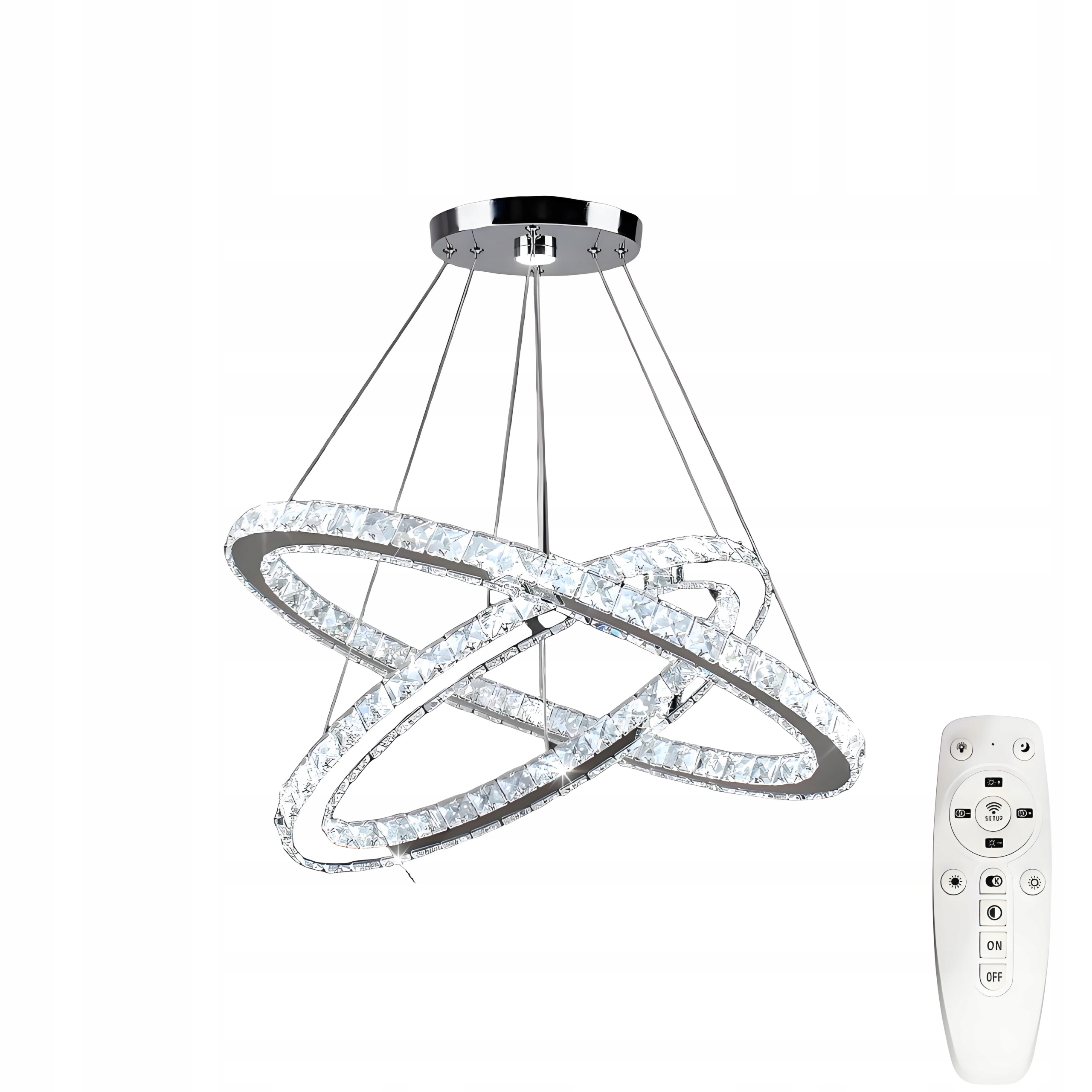 Lampa Wisząca Plafon Led Żyrandol Kryształowy Ring Chromowany Z Pilotem