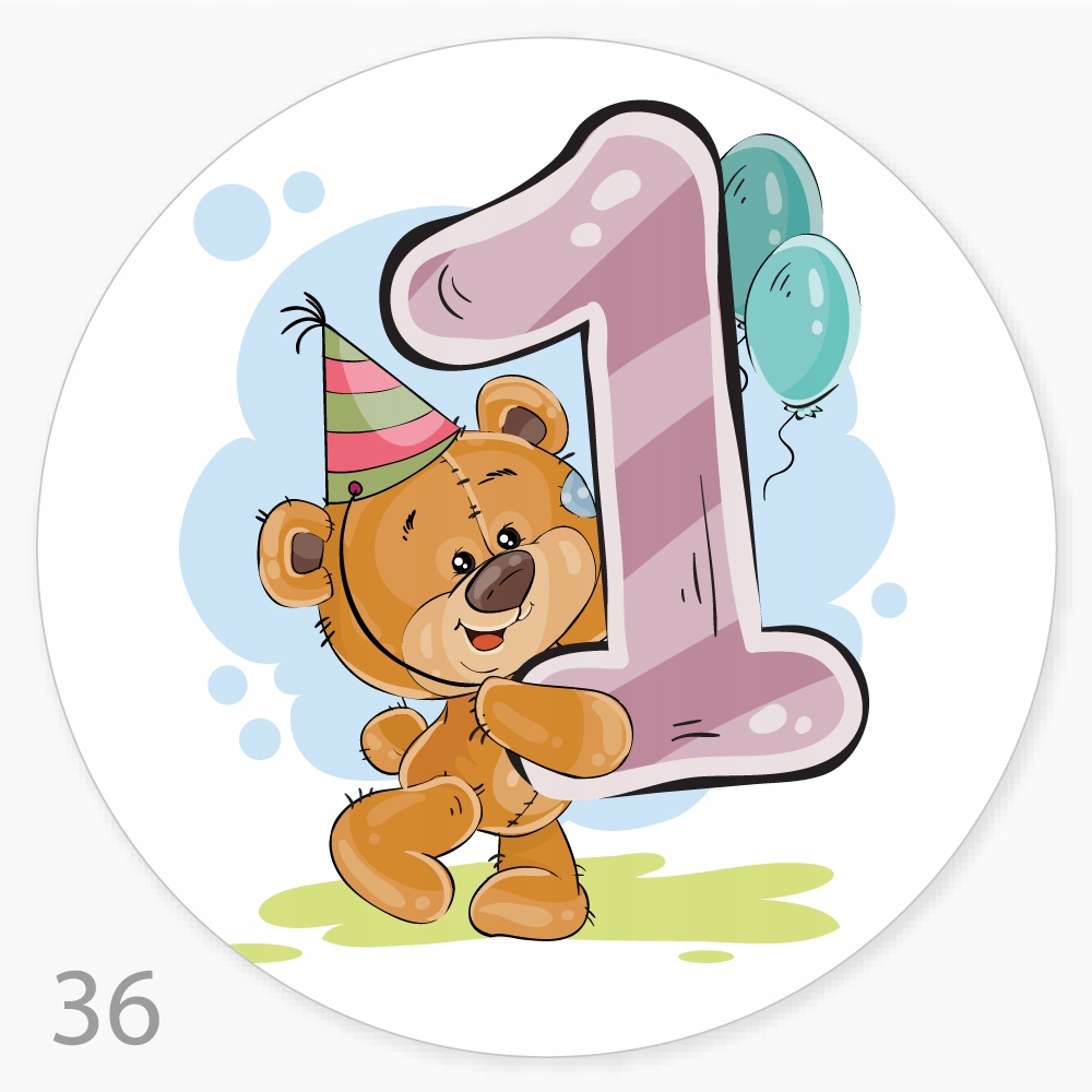 

Naklejki Urodziny Roczek Dziecko Tort Balony 8 szt