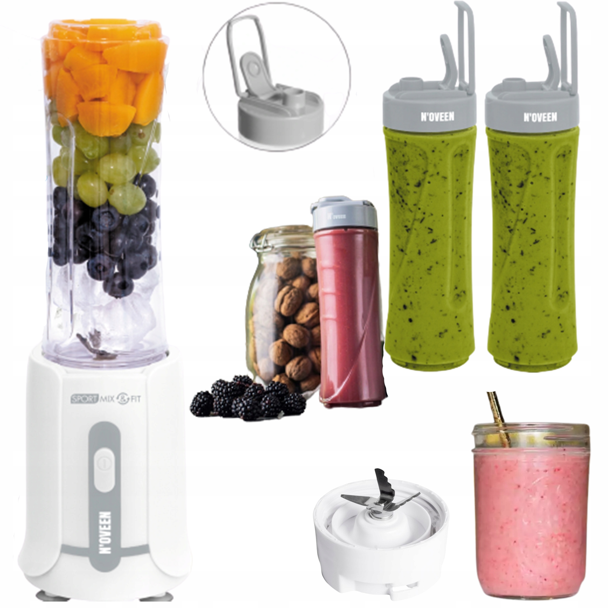MOCNY BLENDER DO KOKTAJLI SMOOTHIE 2 BUTELKI 600ML MOCNY BLENDER DO