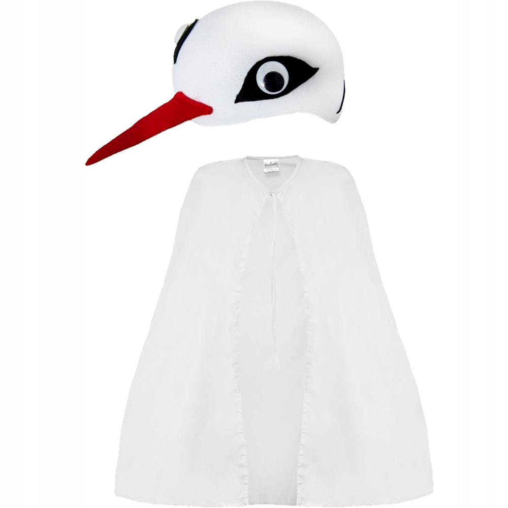 Zestaw STRÓJ Kostium Biały BOCIAN Bociek Ptak PELERYNA Biała CZAPKA Wiosna