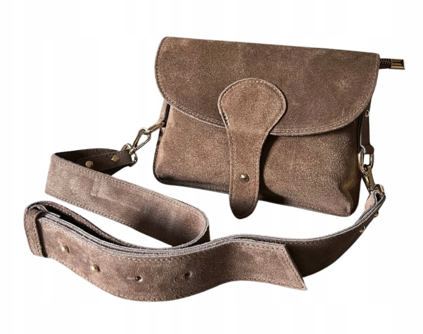 Taupe torebka zamszowa XL włoska listonoszka jasno brązowa Vera Pelle