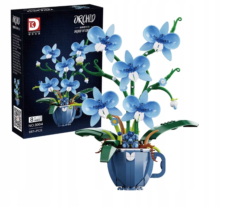 Klocki Orchidea Storczyk 567 el Niebieskie Kwiaty w Filiżance Piękne Bukiet