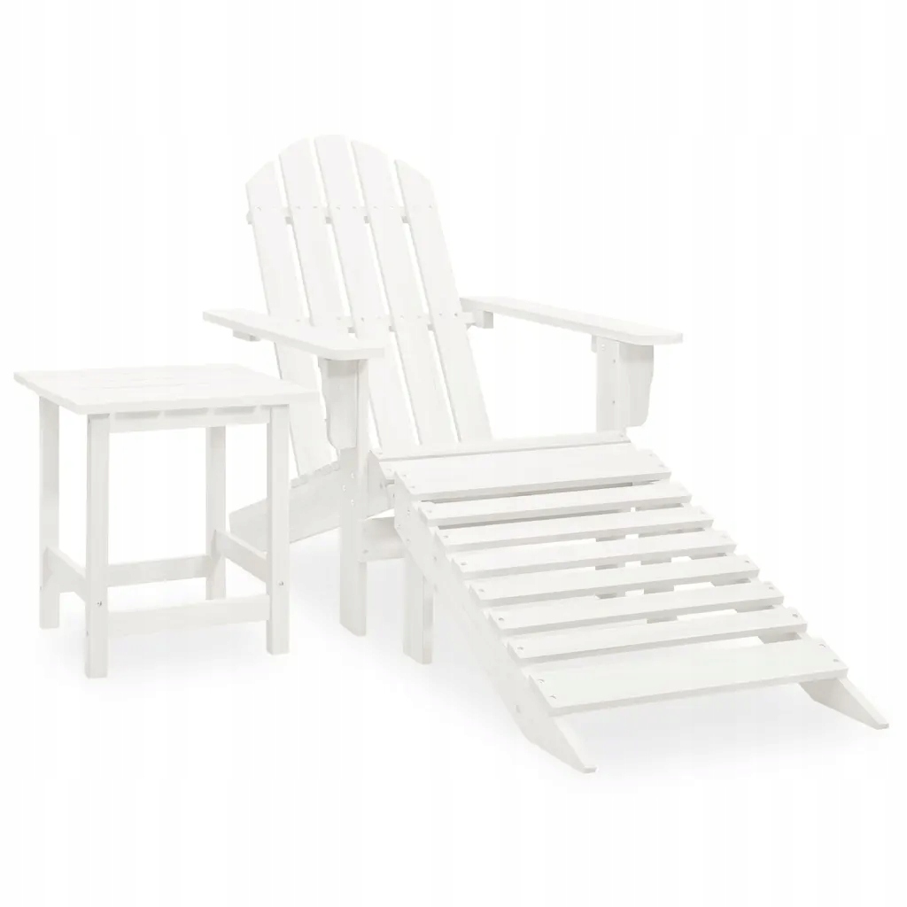 Křeslo Adirondack s podnožkou a stolkem, bílé, 69,5 x 147,5 x 89,5