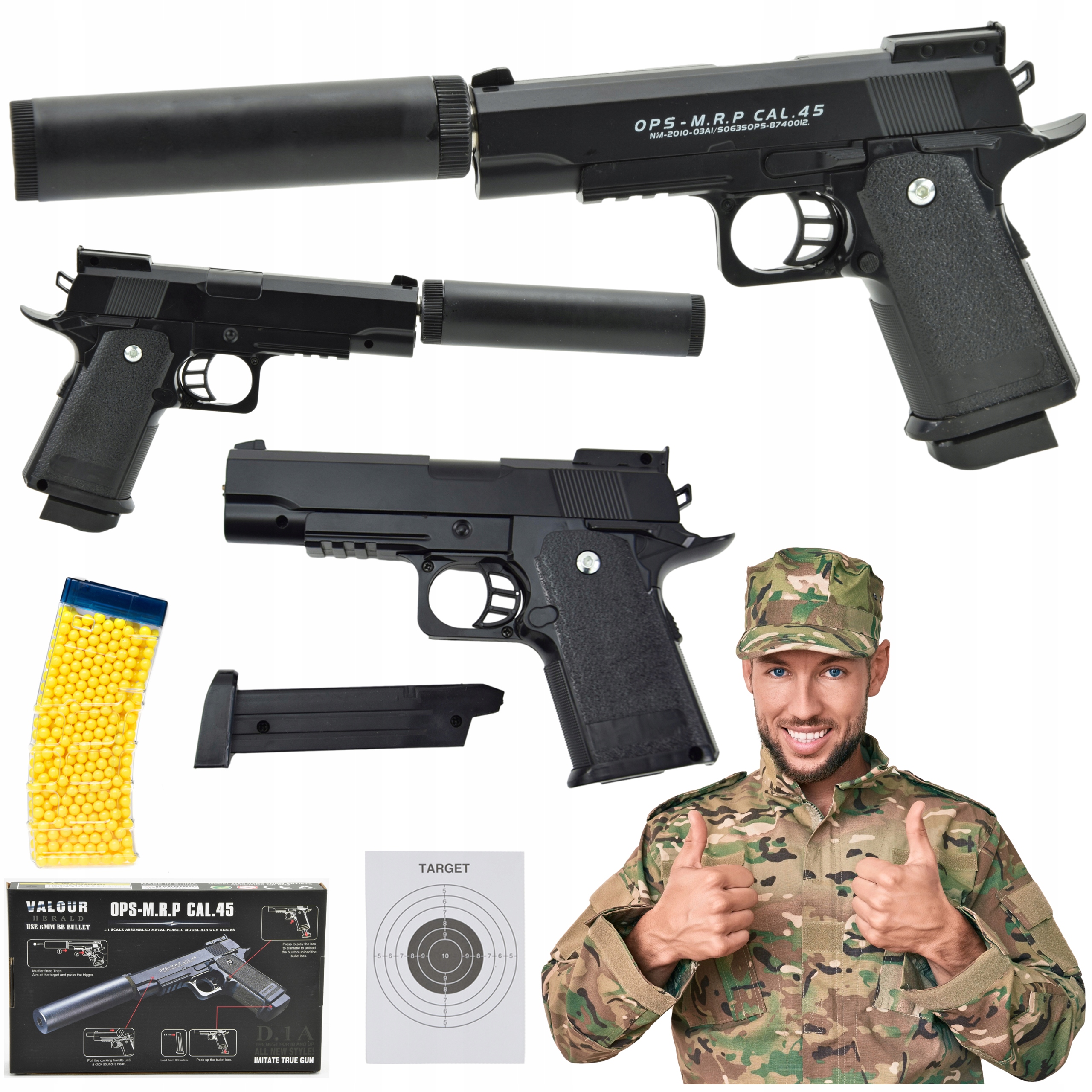 Pistolet metalowy tłumik 800 kulek gratis