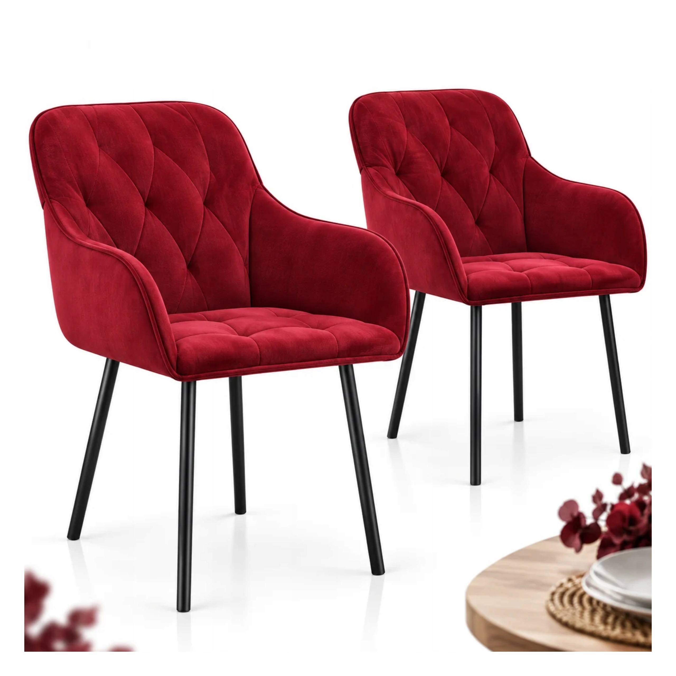 Sametové jídelní židle, vínově červené, 2 ks – elegantní sada