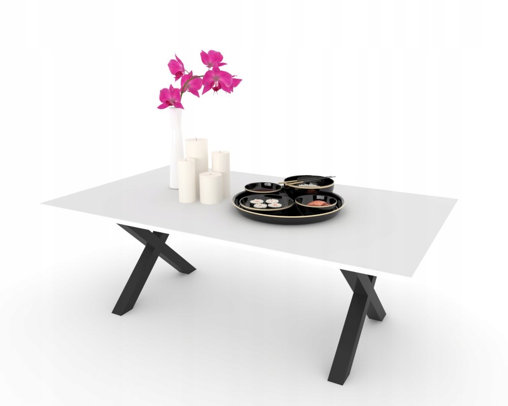 Konferenční stolek do obývacího pokoje Lavička X Kávová lavice Nohy Loft Bílá Matná 100