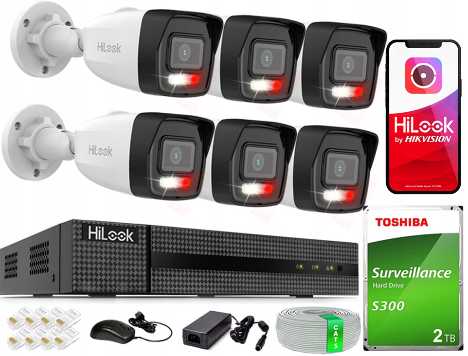 Sada Monitorování 6 Kamer Poe 4MPx Qhd Externí Hilook Hikvision Disk 2TB