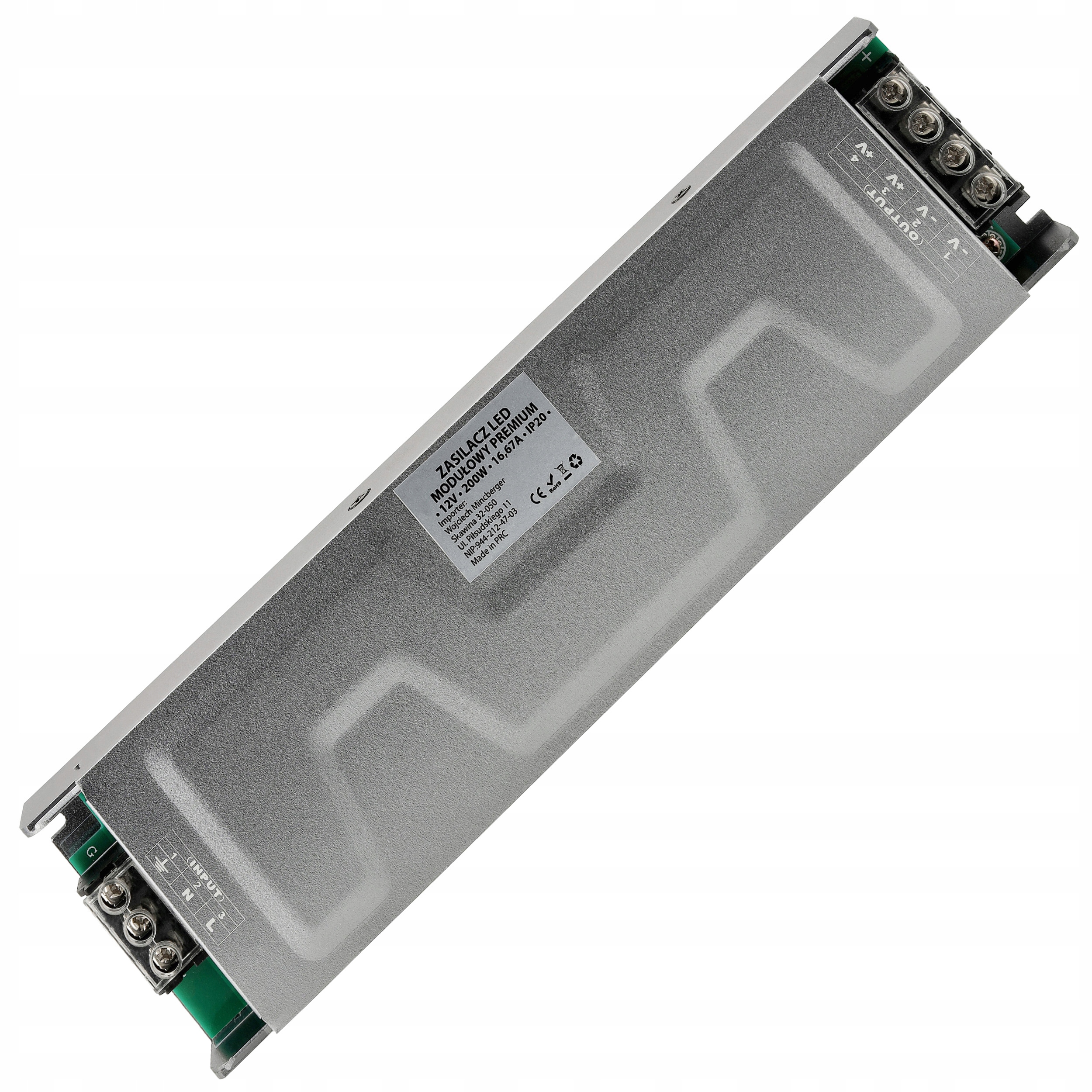 Zasilacz Led 12V Transformator 200W 16A IP20 Modułowy Do Taśmy Led Premium