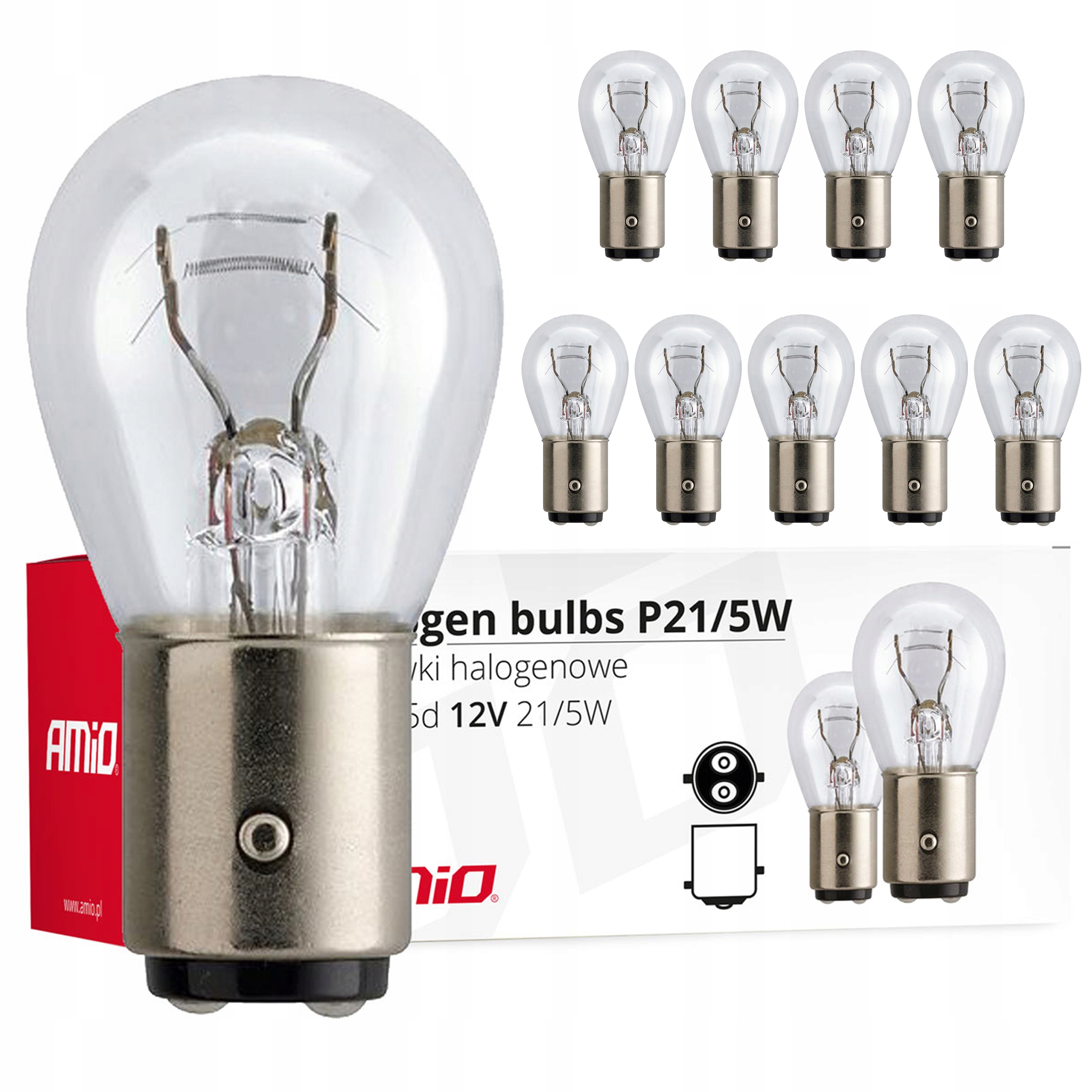 10x Żarówka P21/5W 12V 21/5W BAY15d Żarówki 10 sztuk AMiO