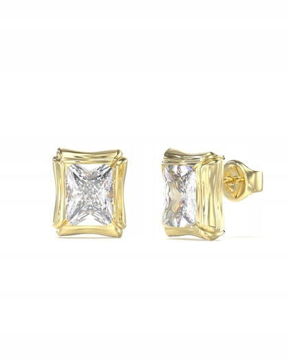 Náušnice Guess Bamboo Čtverec zirkon ocel ušlechtilá zlatá tyčinka