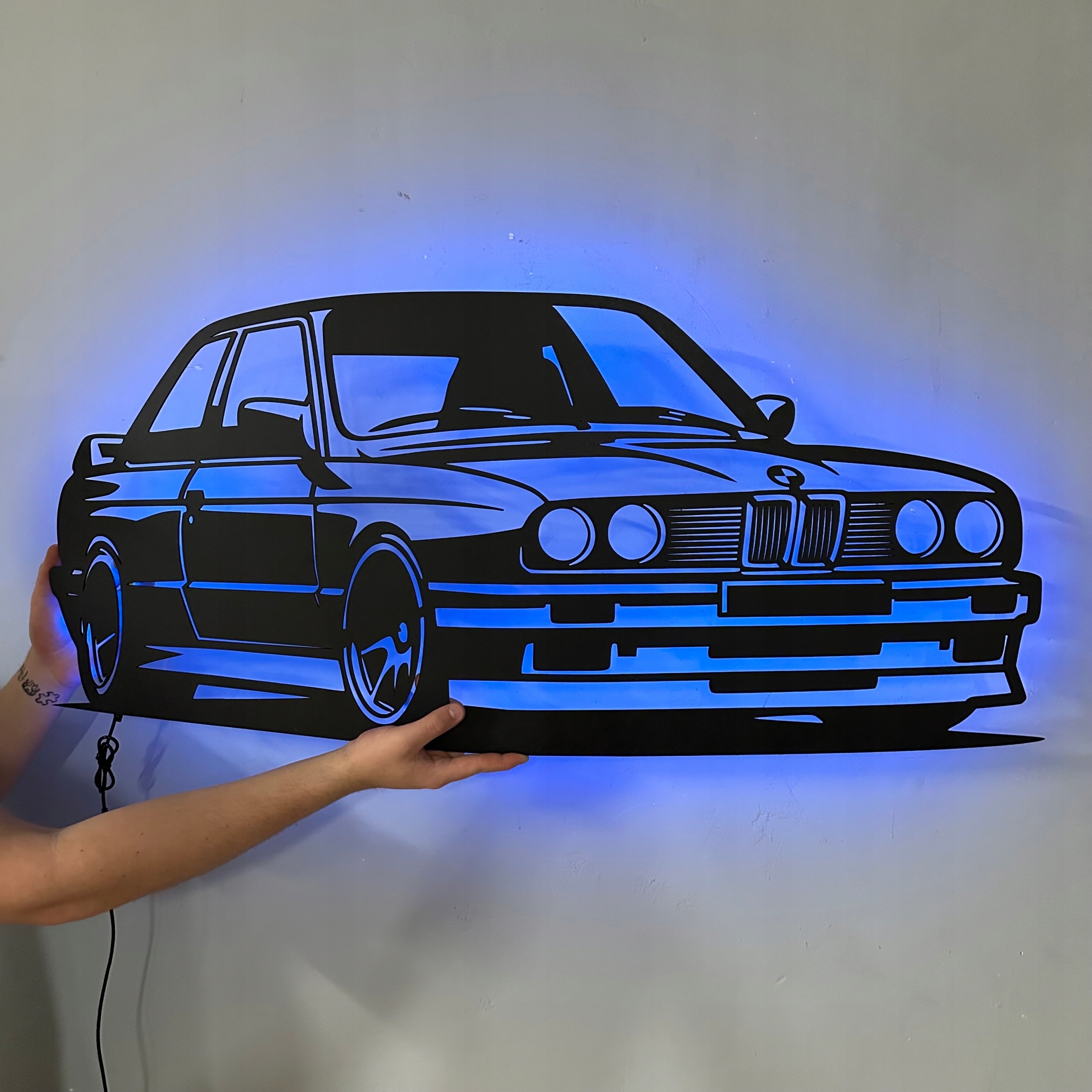 Bmw E30 Nástěnná Dekorace Velký 3D obraz Dárek Noční Lampa Led XL