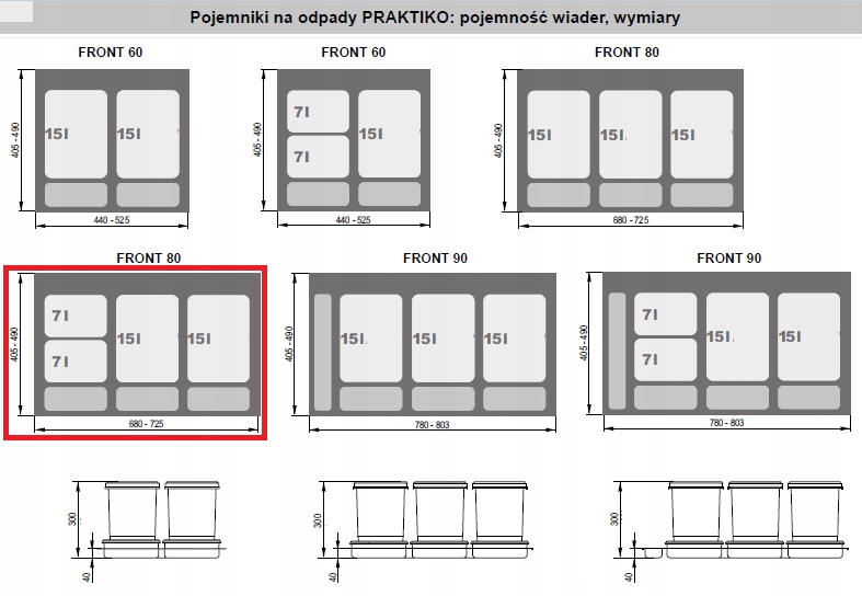 Kosz na śmieci sortownik do szuflady 80cm Praktiko Kod producenta WE14.1824.05.049