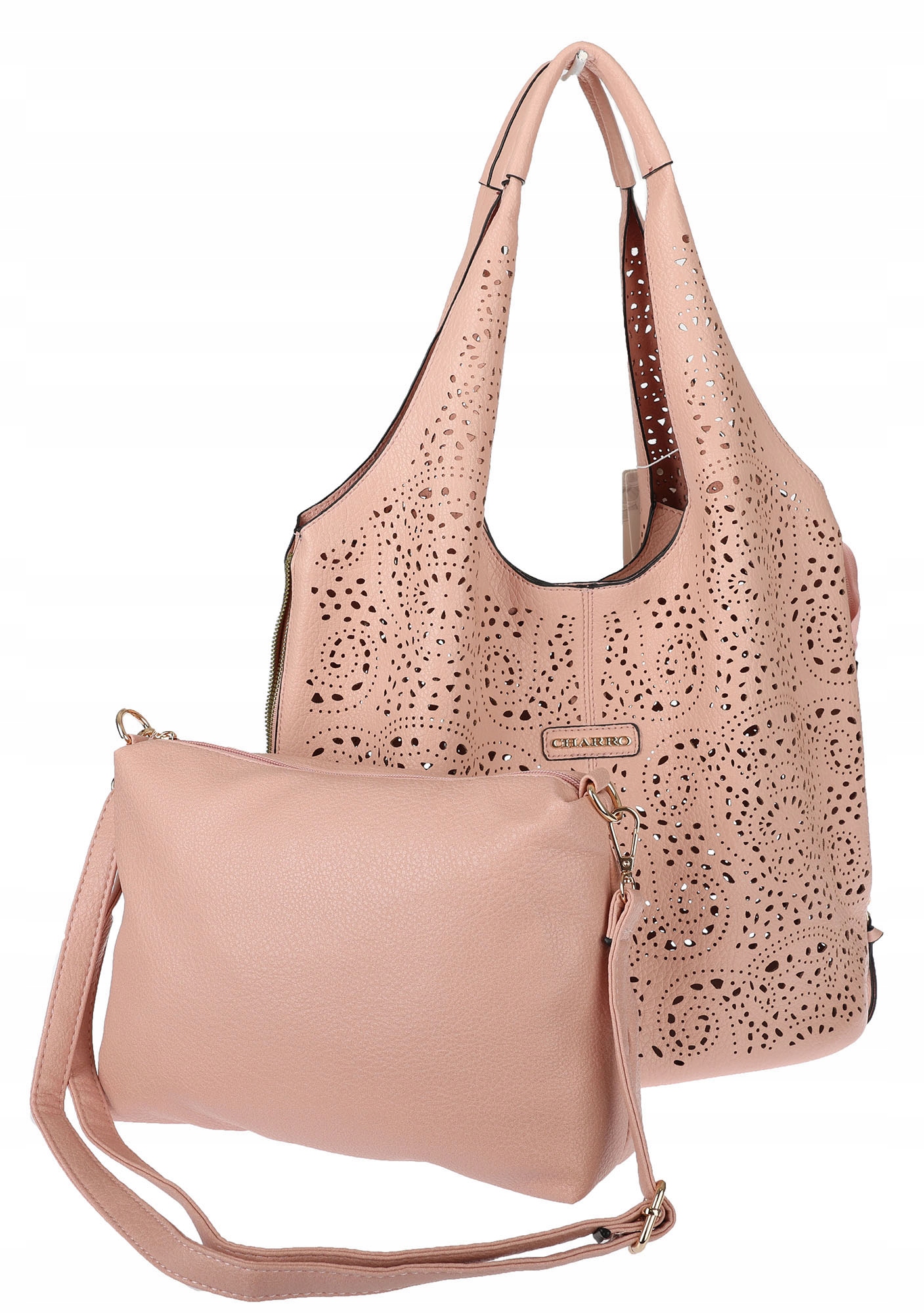 Dámská kabelka italské značky Charro Ažurová 2v1 Kabelka shopper CH28 růžová
