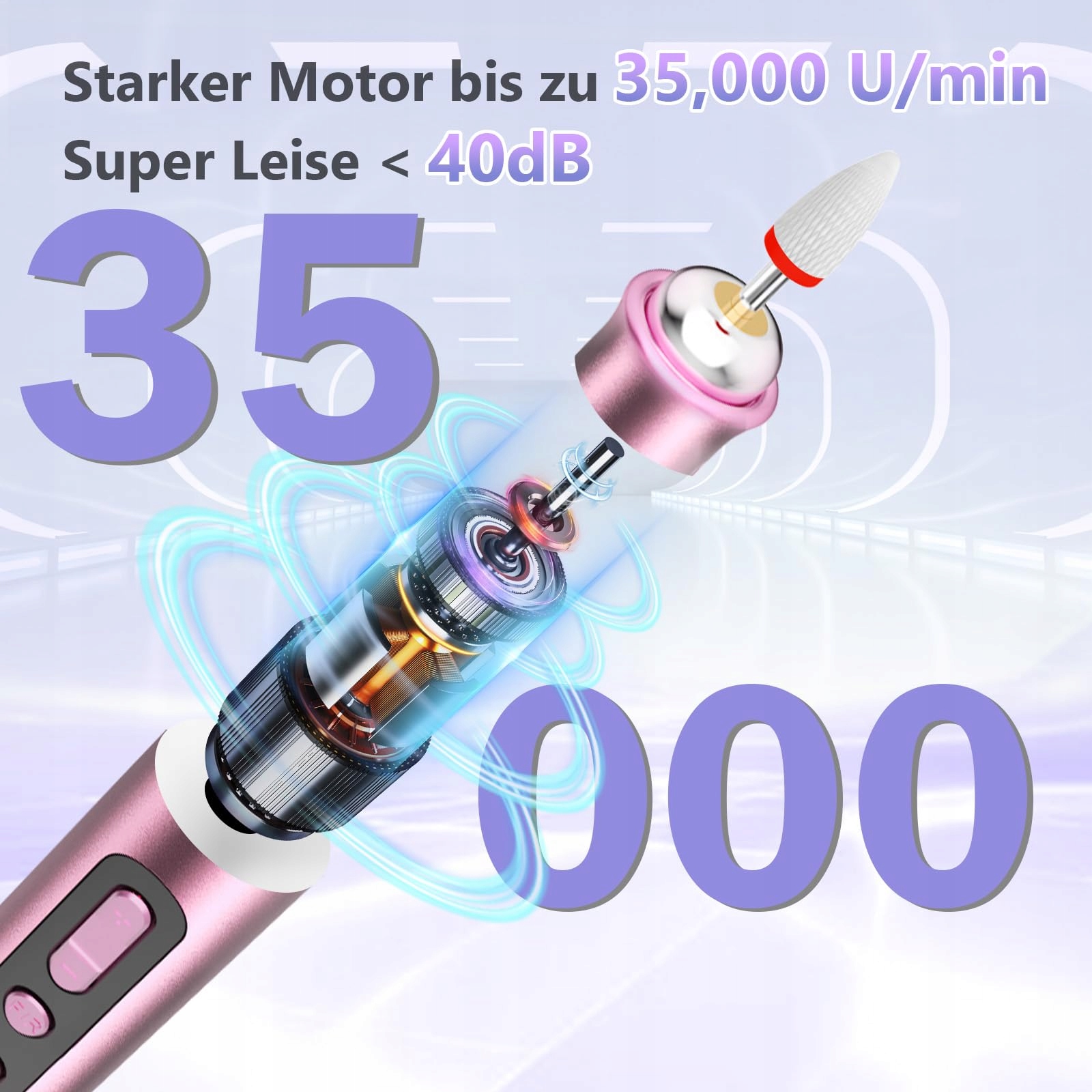 POFIBO Frezarka Bezprzewodowa 35000 RPM Do Żelowych I Akrylowych Paznokci — miniatura 2