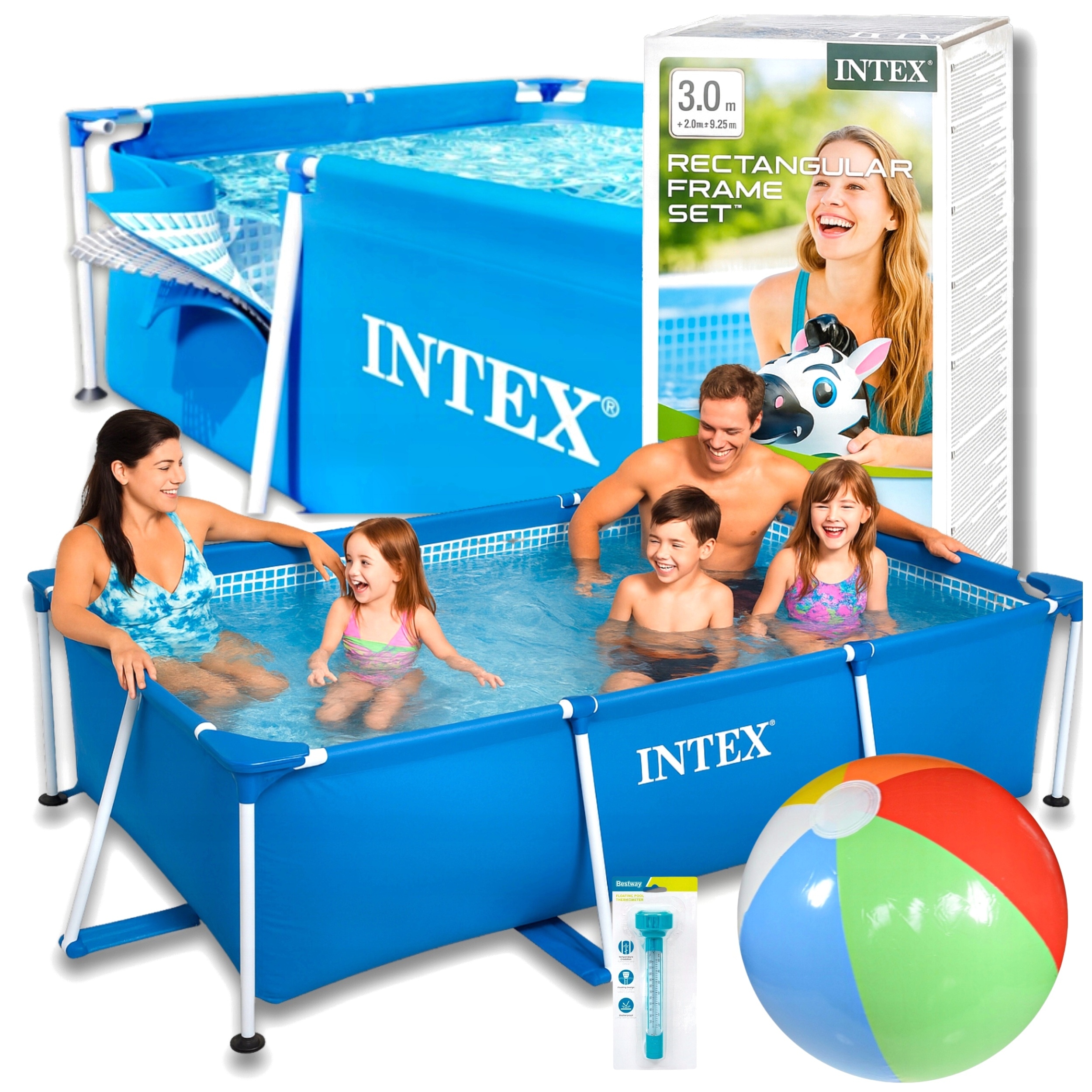 Bazén rámový obdélníkový Intex 300x200x75 cm míč a teploměr