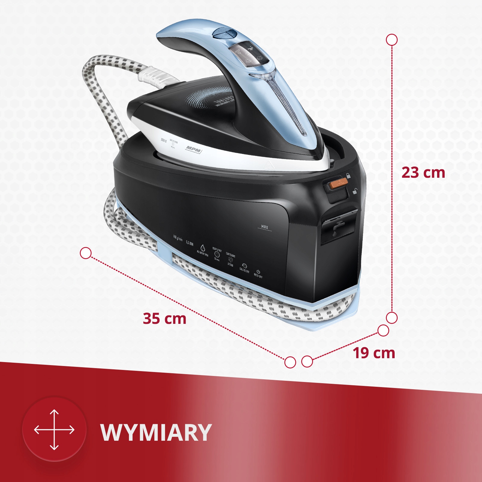 Żelazko stacja pary generator pary 3000W mocne MPM MZE-23 Kolor dominujący czarny