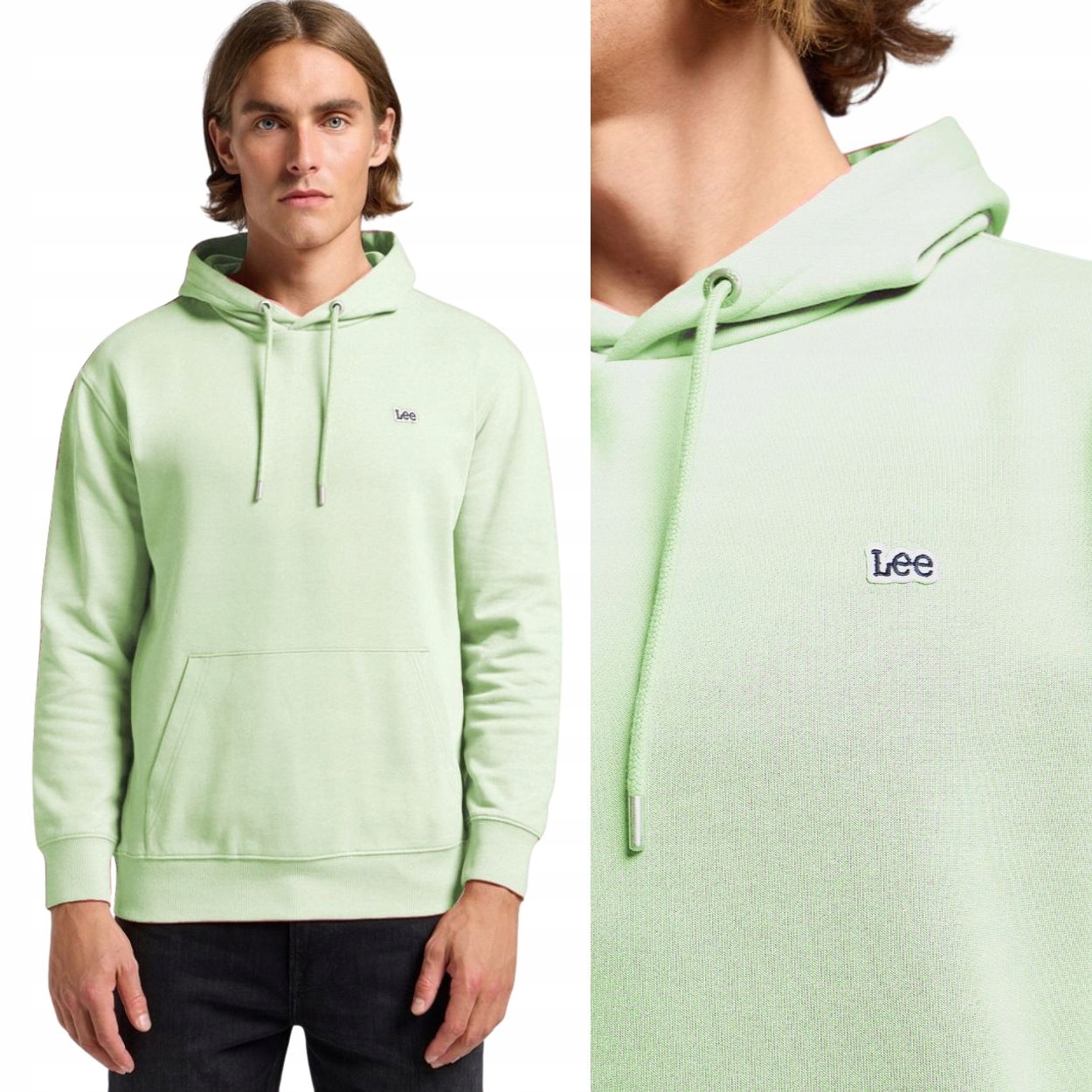 Lee Plain Hoodie Soft Sage bavlněná mikina pánská s kapucí klokanka M