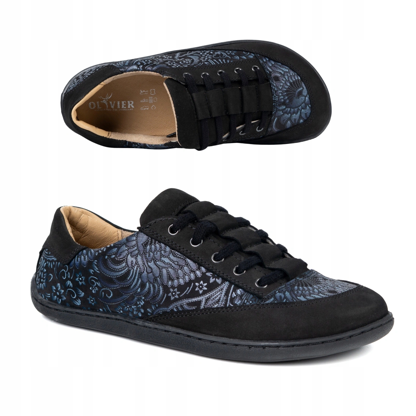 Sneakersy barefoot damskie Kaia Olivier 101MP skórzane czarne w kwiaty 43