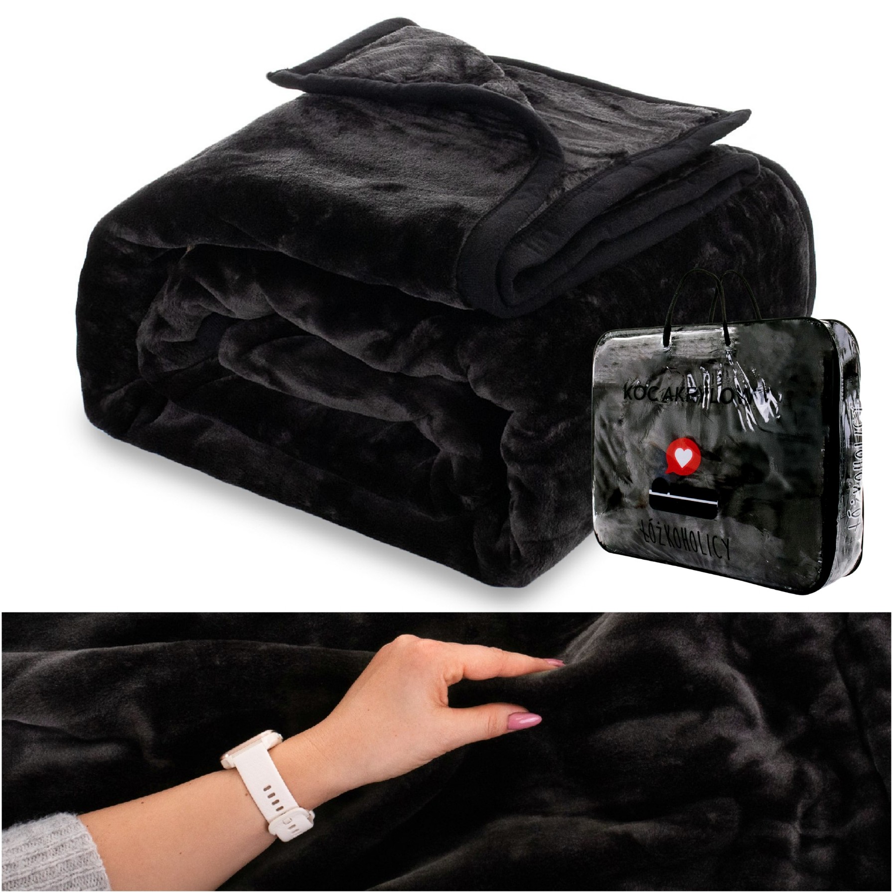 Hrubá deka 200x220 Akrylová hladká teplá Přehoz na postel Yasemin černá