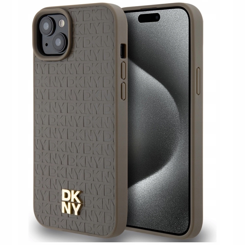 Pouzdro Dkny Leather Pattern Metal Logo MagSafe pro iPhone 15 14 13 hnědé