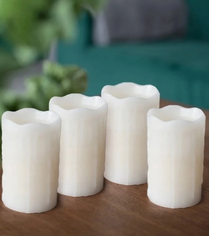 ZESTAW ŚWIECZEK LED 4 SZTUKI 12,5 CM EFEKT WOSKU NA BATERIE BIAŁE ŚWIECE