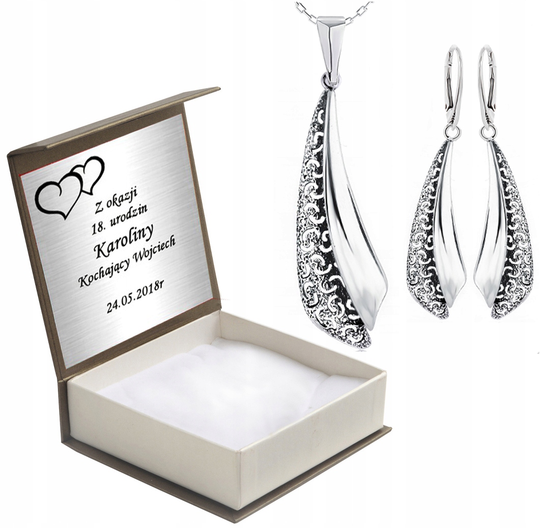 

Komplet Biżuterii Srebrnej Ażurowej Pr.925 +grawer