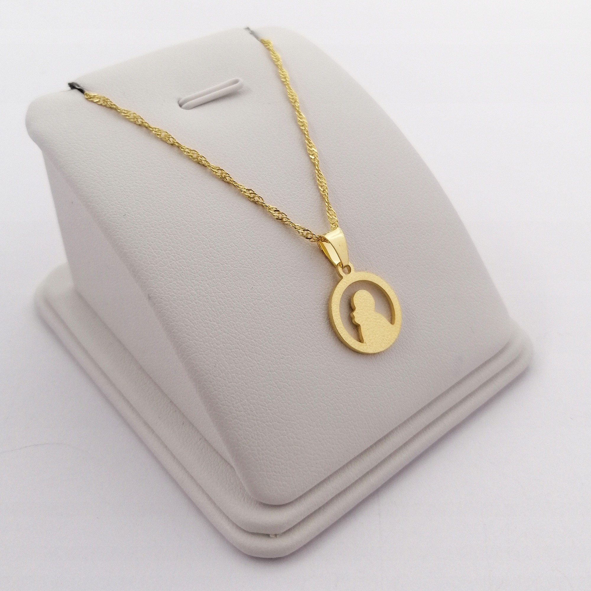 ZŁOTY ŁAŃCUSZEK MEDALIK MATKA BOSKA 925 PREZENT DLA BABCI MAMY GRAWER 14K Kolekcja Na Komunię Komunijny Chrzest Grawer