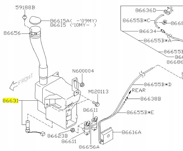 86631XA00A - БАЧОК ОМЫВАТЕЛЯ ОМЫВАТЕЛЯ SUBARU TRIBECA 2004-14