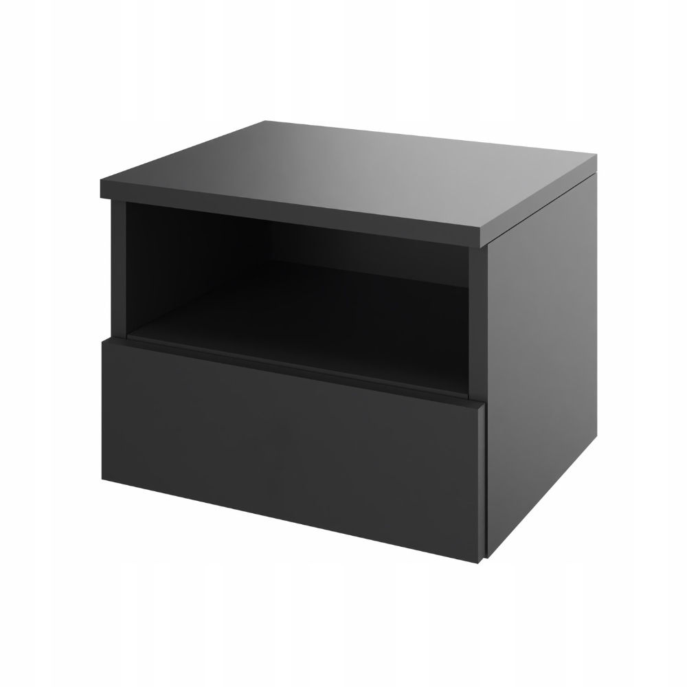 Noční stolek závěsný, šuplík click-on a polička, černá, šířka 50 cm