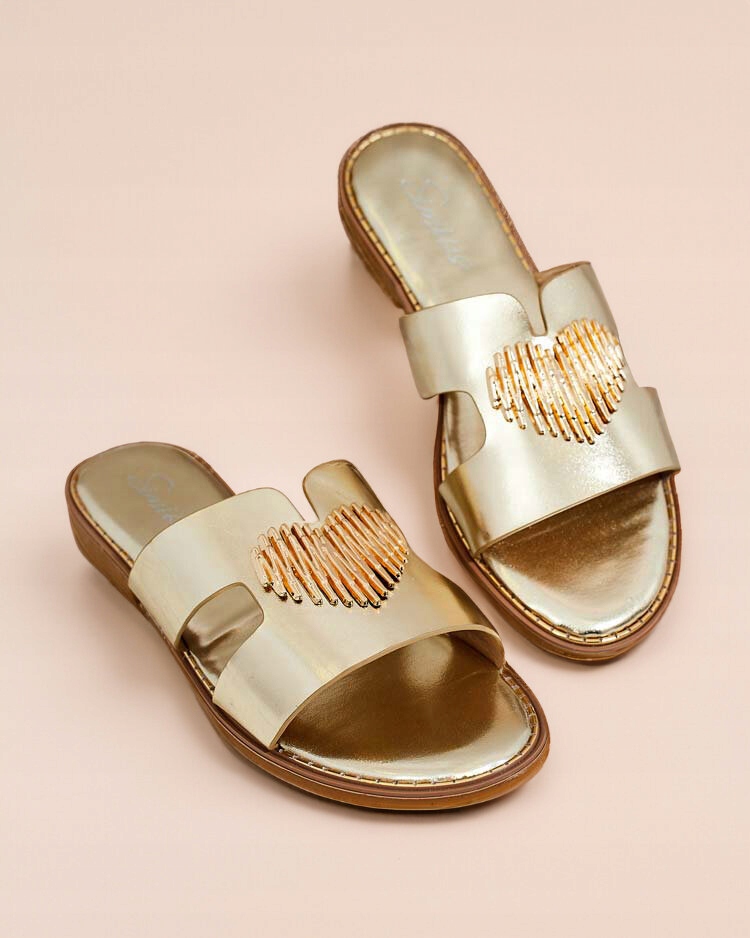 ZŁOTE KLAPKI Z OZDOBĄ DAMSKIE OLIS 39 Marka Royalfashion