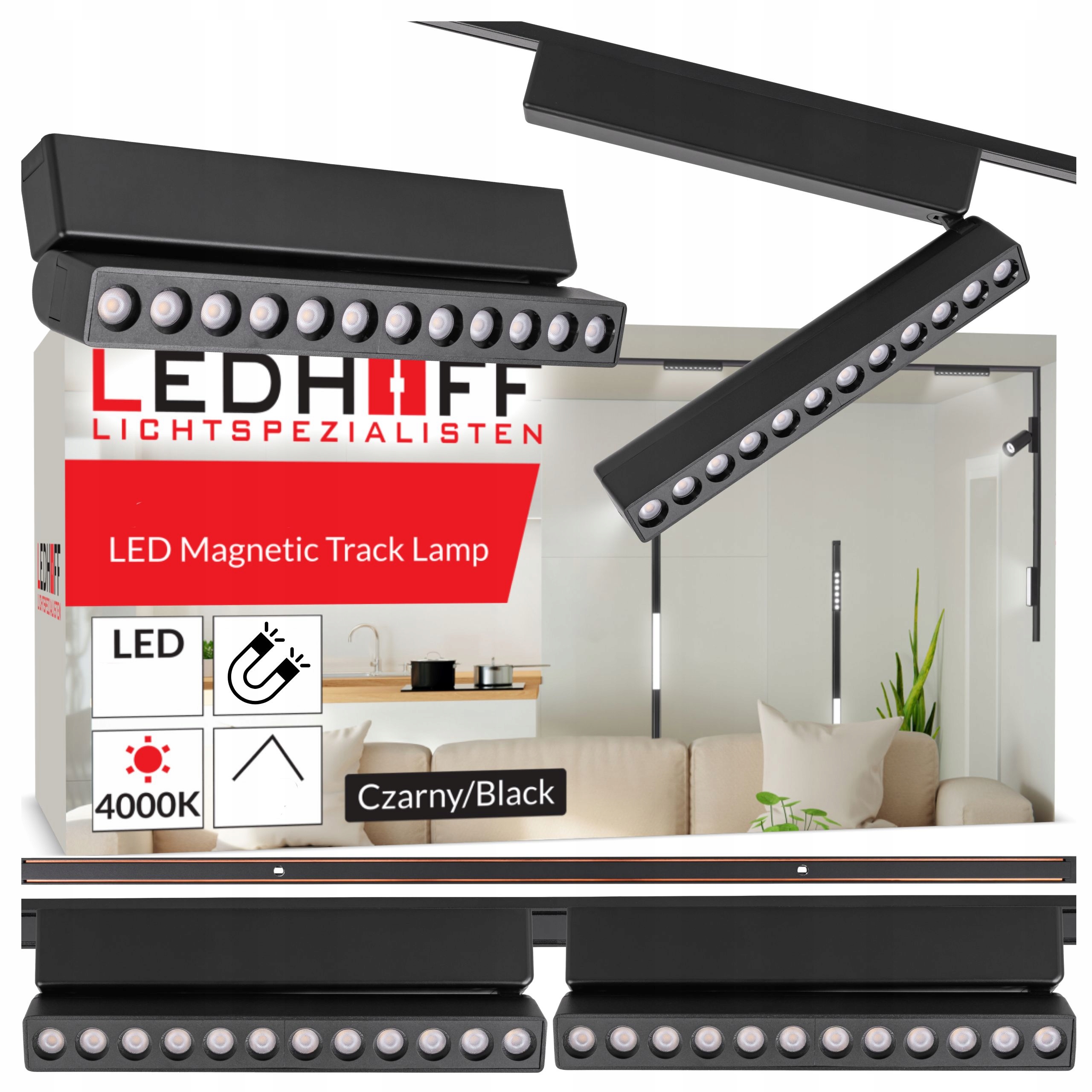 Magnetické koľajnicové osvetlenie Koľajnica lišta 1m 2x Led reflektor Spot