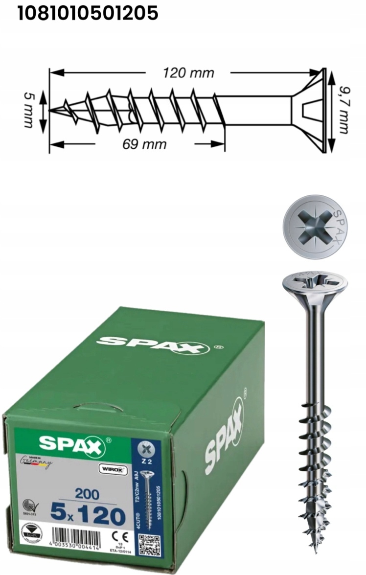 Univerzální vrut do dřeva spax 5 x 120 Wirox 200 ks