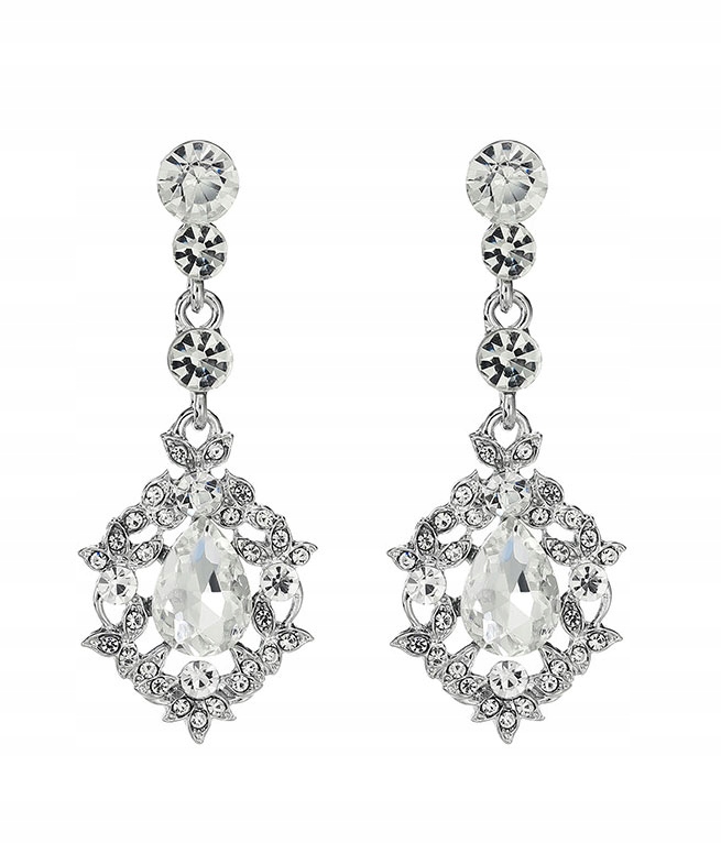 KOLCZYKI ŚLUBNE DŁUGIE CRYSTAL SREBRNE