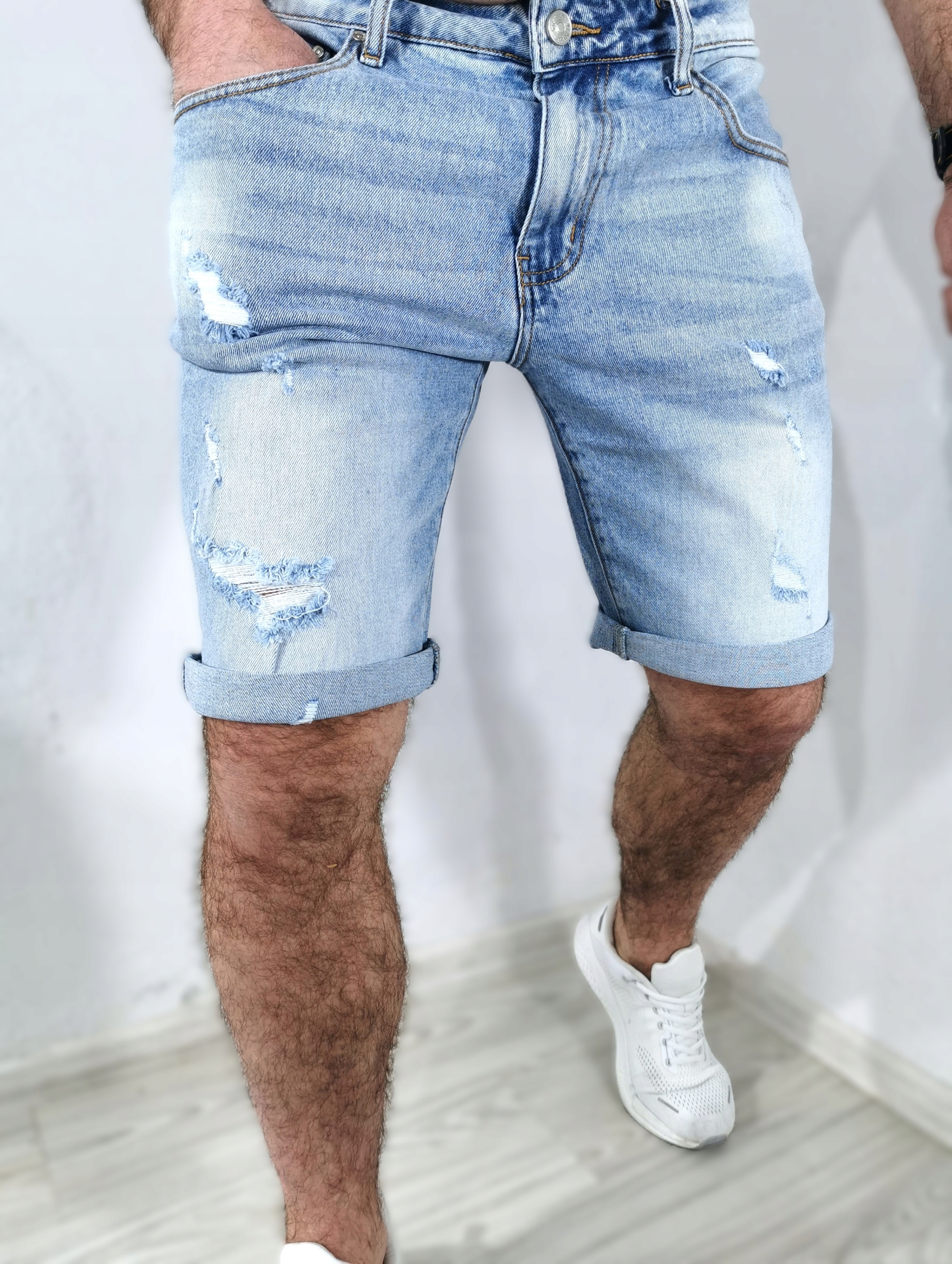 Krátké kraťasy pánské džíny světlé díry M 34