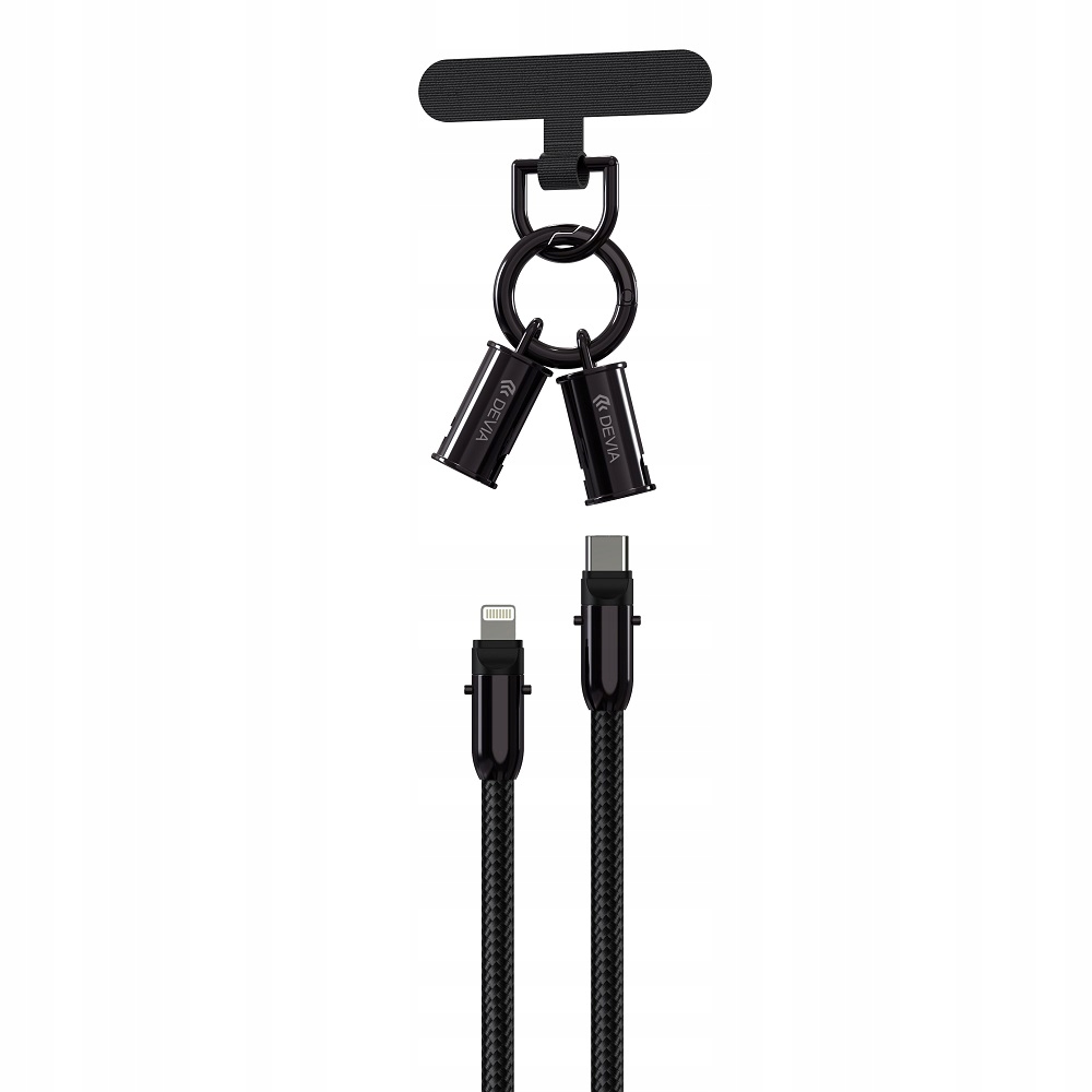 Devia kabel uniwersalna smycz 2w1 Pd Usb-c Lightning 1,2 m 27W czarny