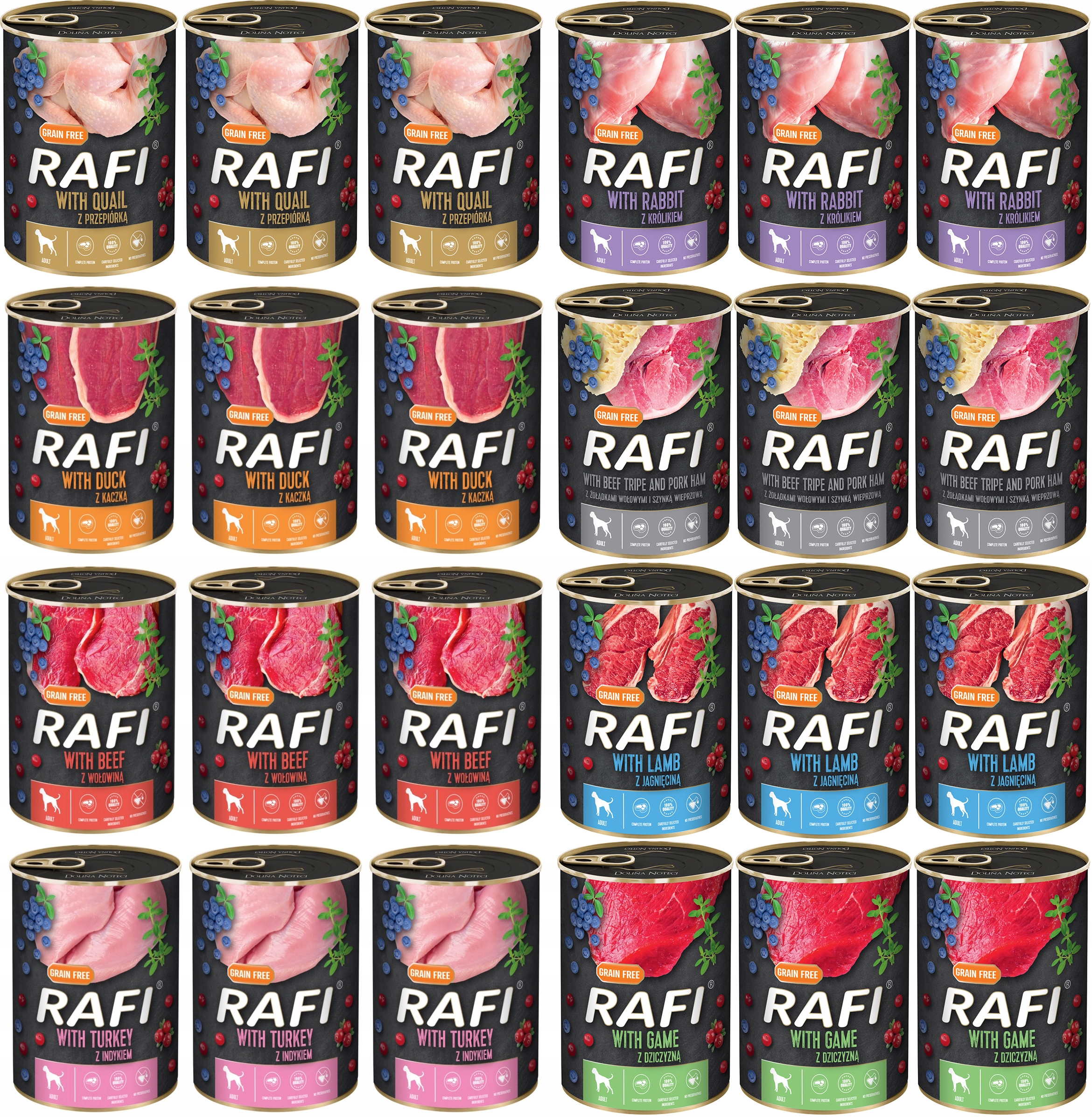 Karma mokra dla psa bez zbóż Rafi Dolina Noteci 24x400g MIX Smaków