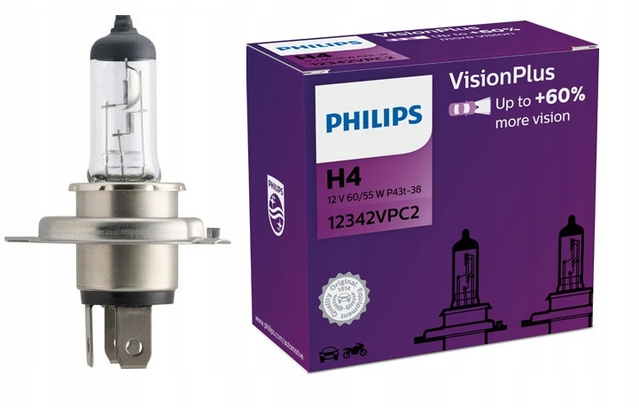 1x H4 Żarówka Philips VisionPlus 60 W Żarówki do lampa przednia reflektor