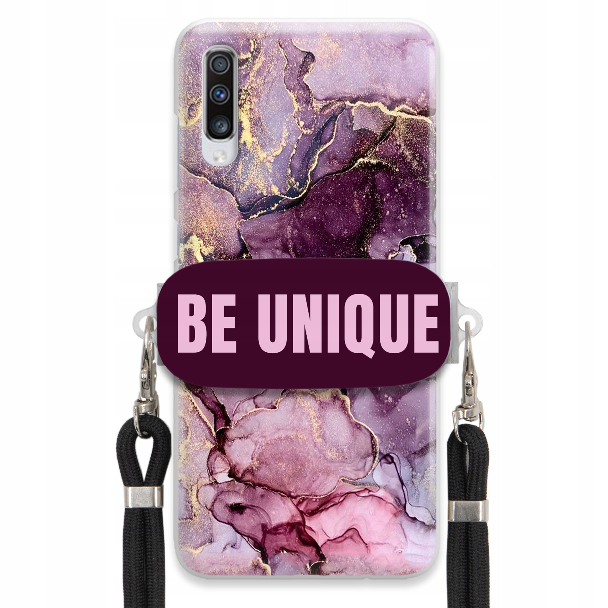 Prémiové puzdro pre Samsung A70s Case Uchywt Šnúrka Čierna Fialová Mramor