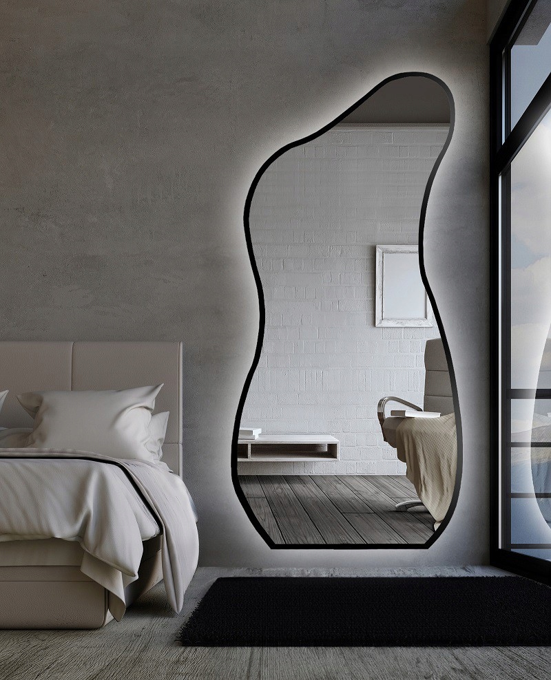 Zrcadlo v černém rámu s Led podsvícením 47x100