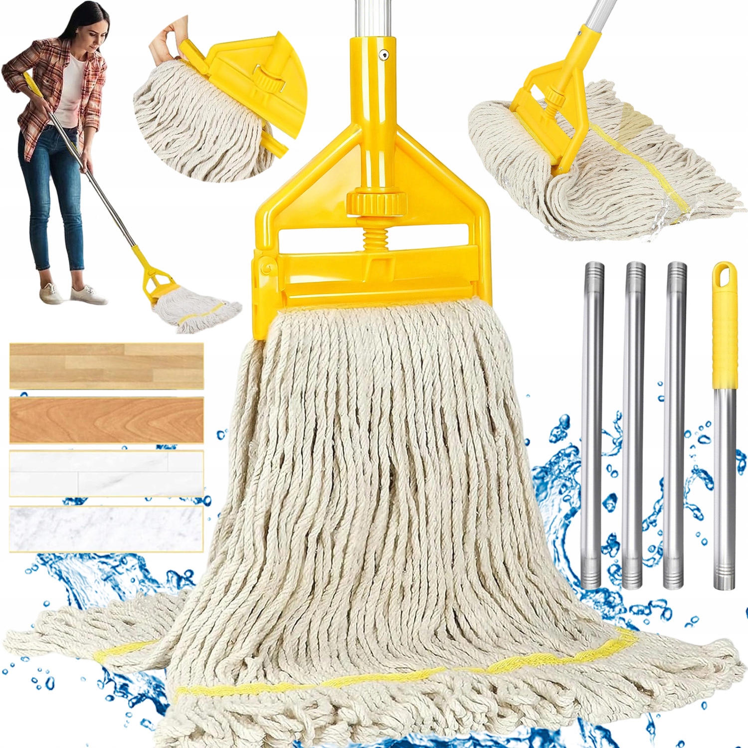 Levně Maxi Provázkový Mop, Vyjímatelný, Savý Pro Dům, Kancelář, Garáž, Terasu, Trvanlivý